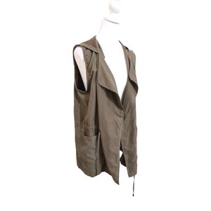 Poetry army green lagenlook Utility vest sleeveless hooded drawstring waist M